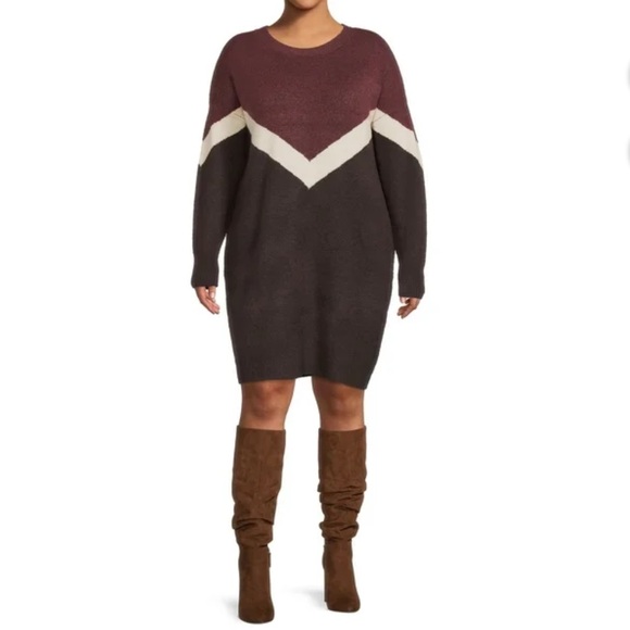 Terra & Sky Sweaters - Plus Size 0X Chevron Color Block Sweater Dress Tunic 14W Cozy Knit Long Pullover